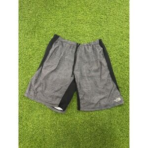 The North Face Mens Grey Striped Athletic Running Shorts Medium Zipper Pocket